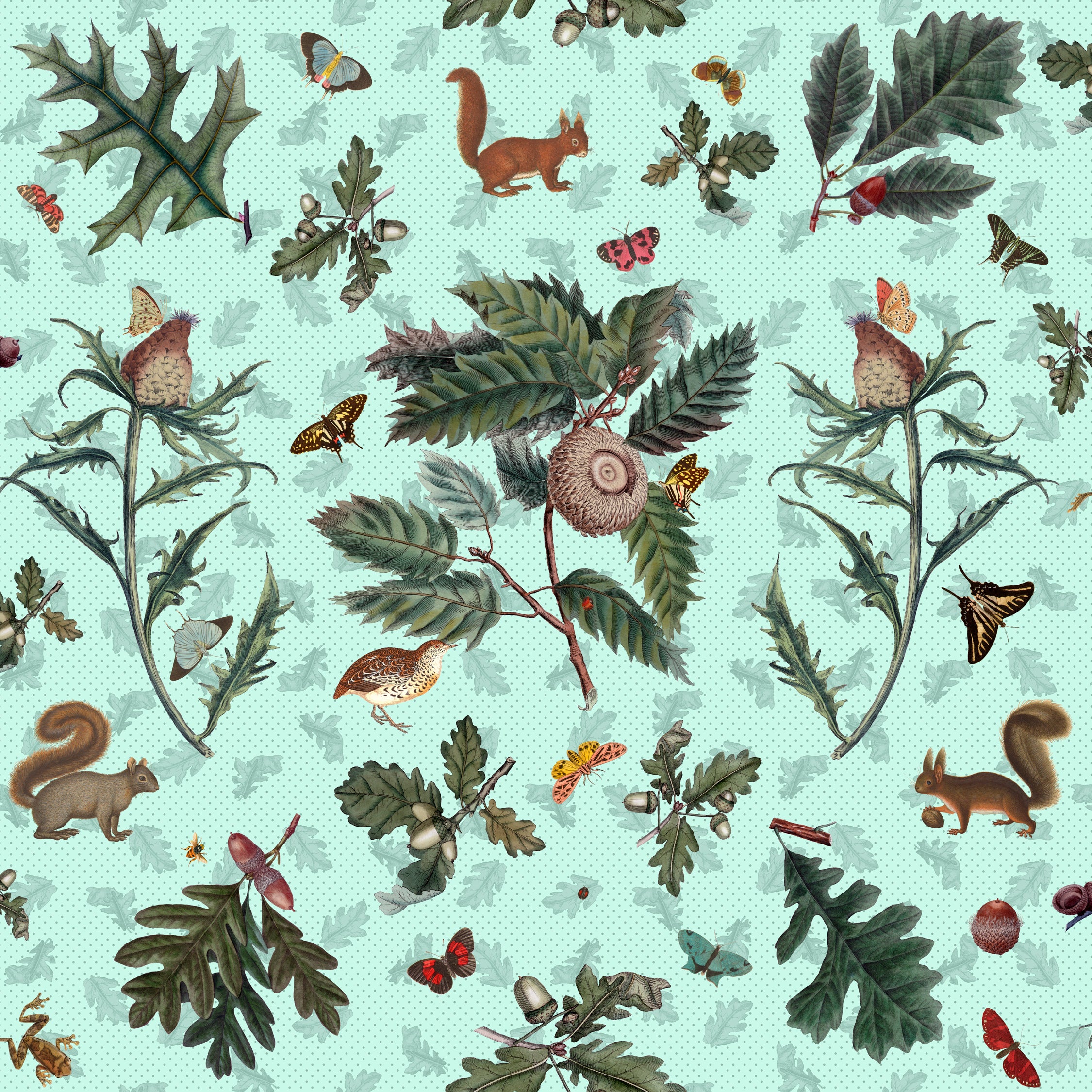 Squirrels and Great Prickly Oak Wallpapr