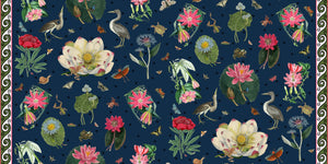 Pink Waterlilies & Shore Birds Fabric